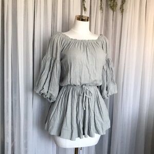 Powder Blue Cinched Mini Dress With Pockets